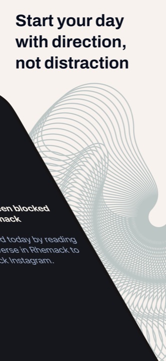 Rhemack blocked-app screen inviting you to start your day with direction, not distraction